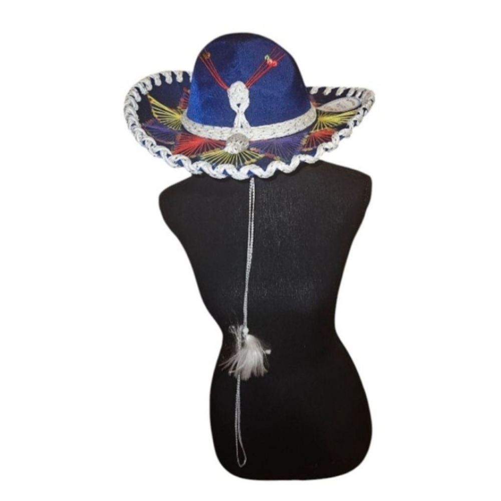 Mexican Luna Sombrero Handcrafted Mariachi Hat Blue Mexico Embroidered NEW